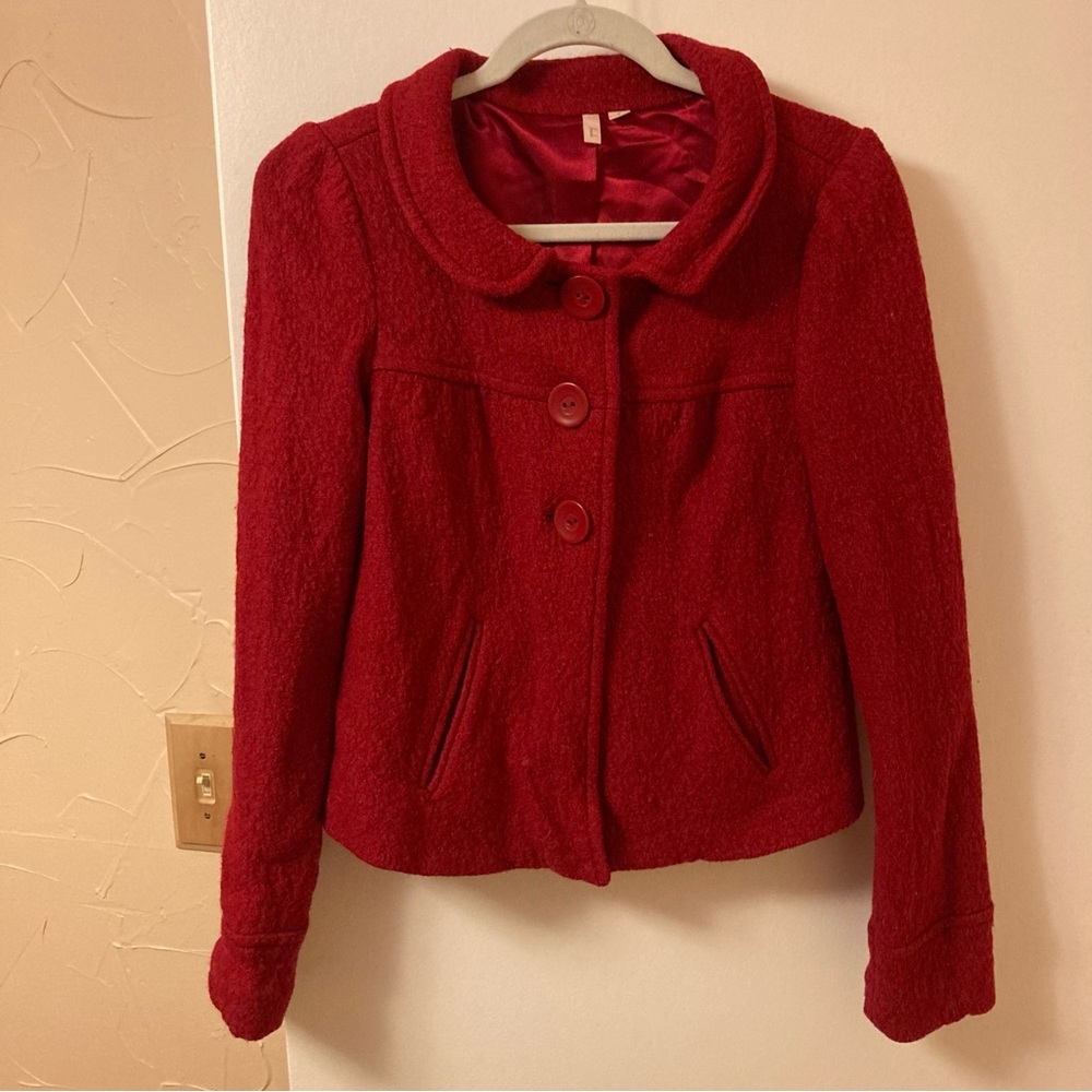Frenchi Red Wool Crop Jacket Size Small